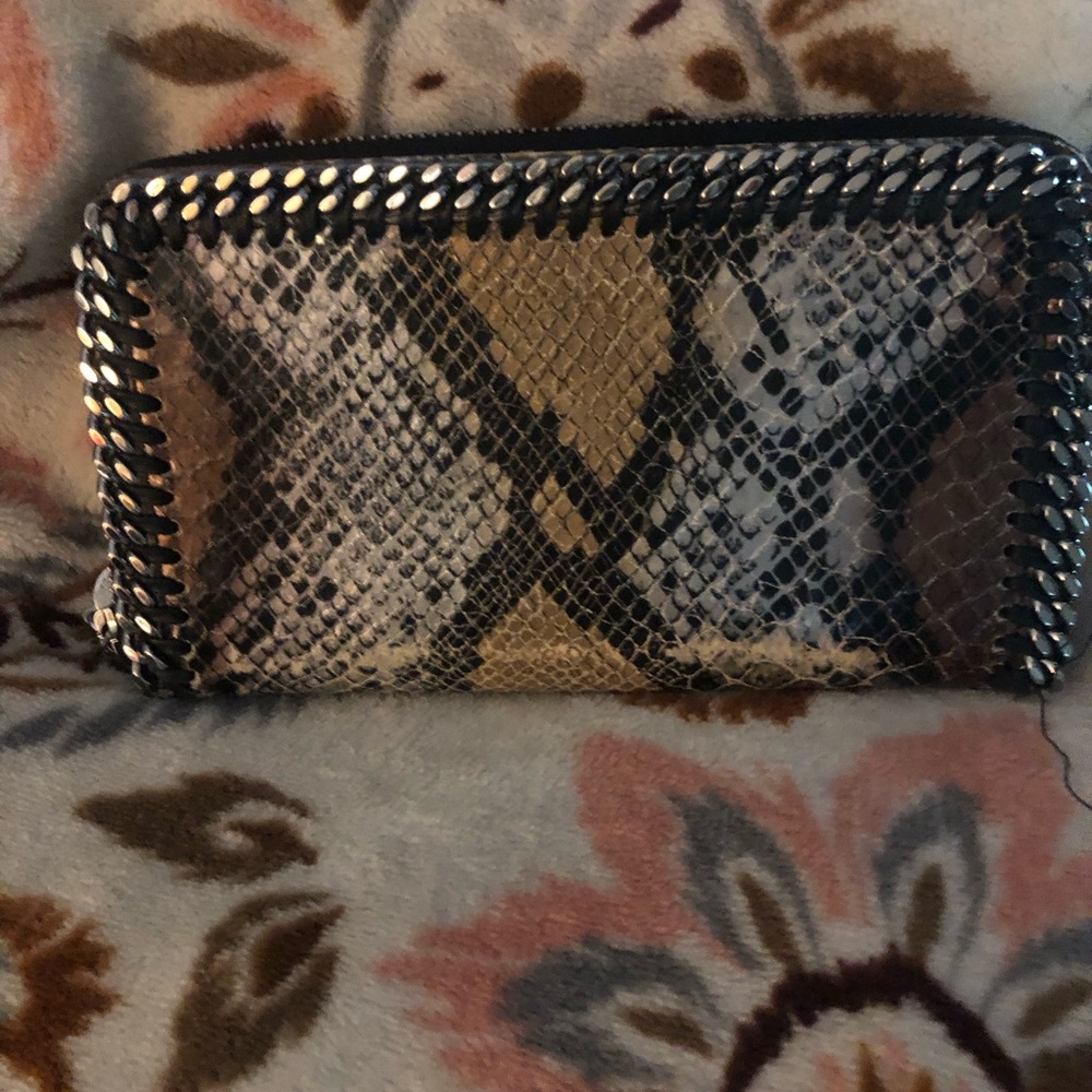 Stella McCartney Snake-Print Zip Wallet in Brown, Black and Cream